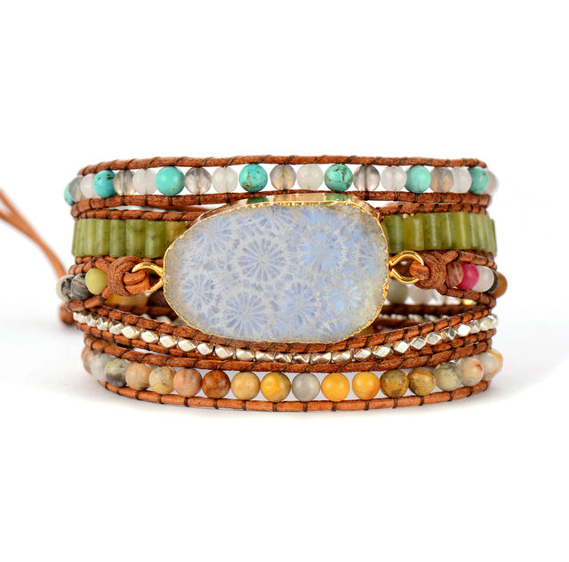 Vintage Leather Bracelets Natural Stones