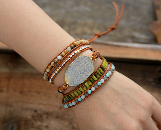 Vintage Leather Bracelets Natural Stones