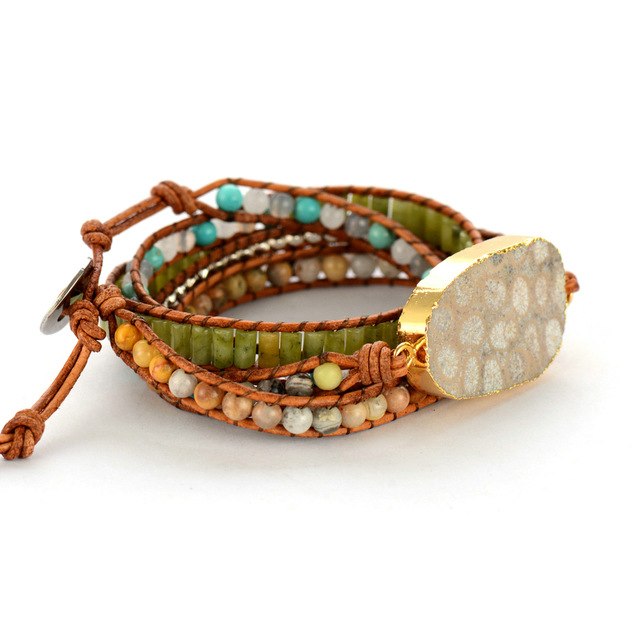 Vintage Leather Bracelets Natural Stones