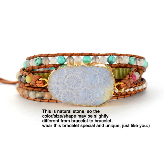 Vintage Leather Bracelets Natural Stones